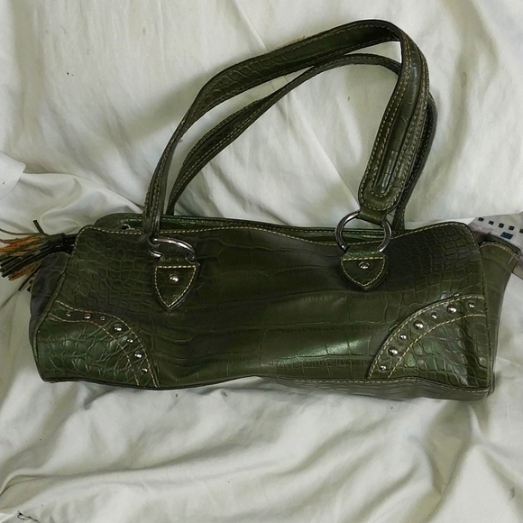 Vintage 00s Tommy Hilfiger faux croc dark green handbag - Picture 2 of 9